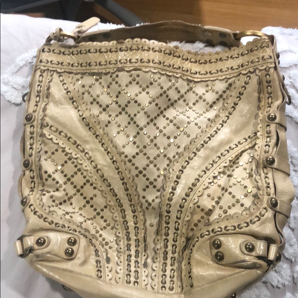 Isabella Fiore Leather Studded Hobo Bag